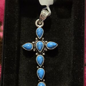 Silver and Blue Cross Pendant